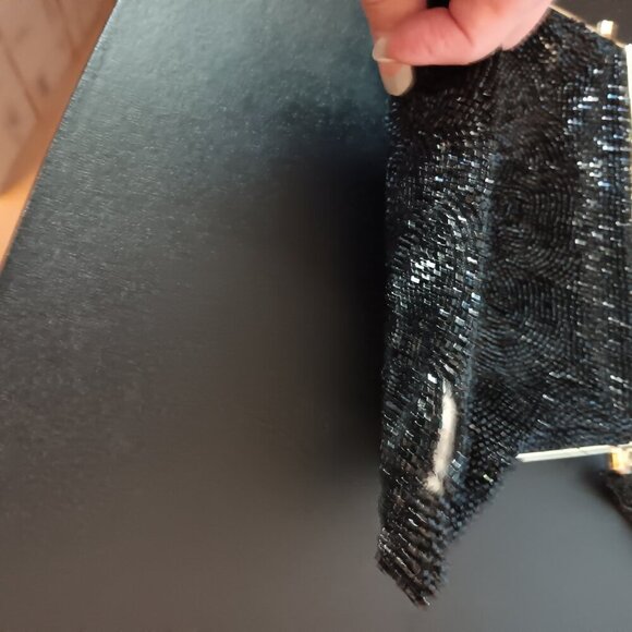 Vintage Women's black micro beads gold tone hardware handbag - Picture 5 of 7